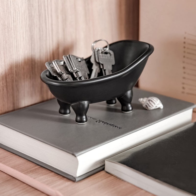 dodococa 1piece 5.6"" Black Ceramic Mini Bathtub Soap Dish Small Planter Makeup Organizer Container Hamster Bathtub (Black) - Image 4